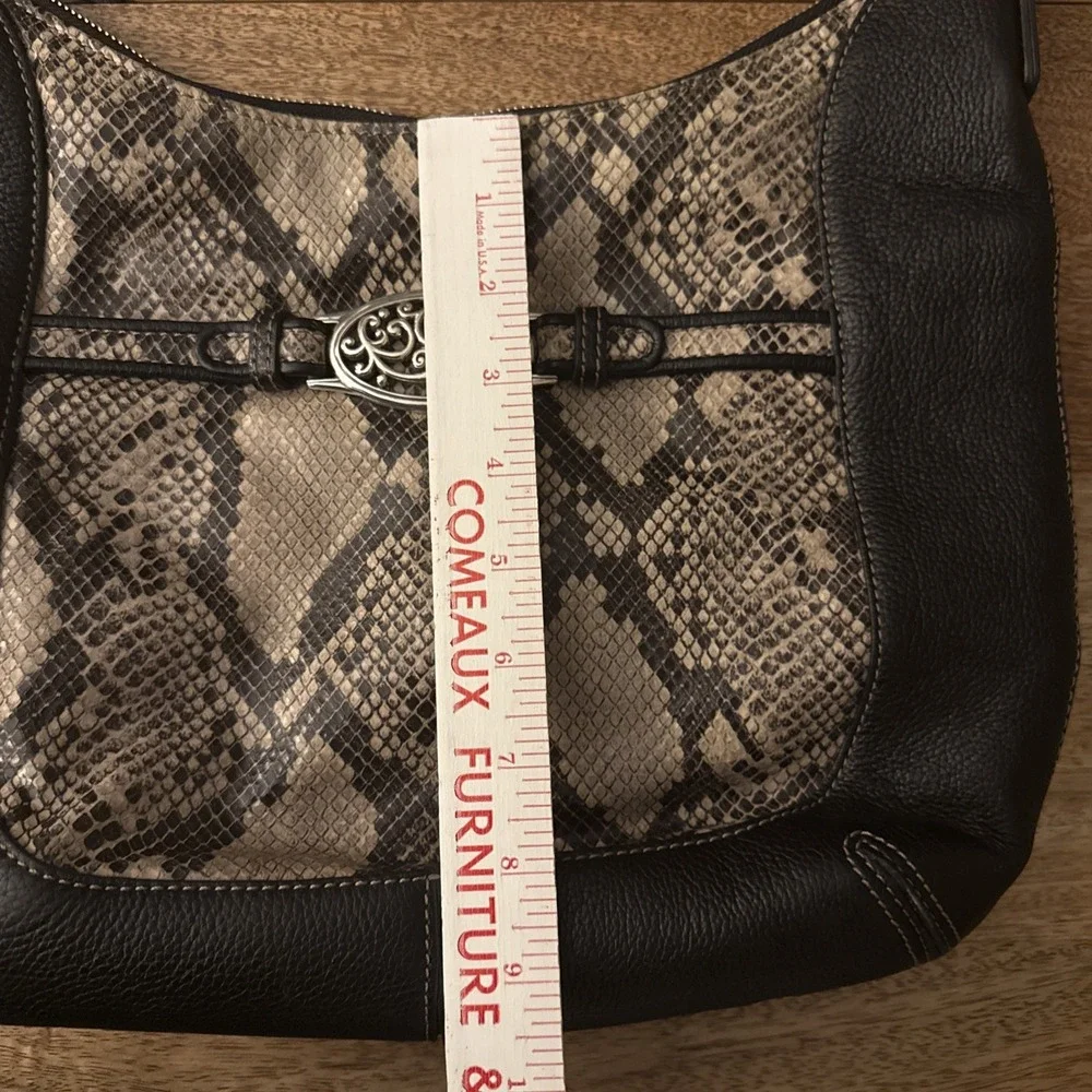 Vintage Brighton Black Pebbled Leather Python-Embossed Hobo Style Shoulder Bag